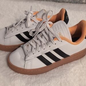 Adidas White and Black Sneakers with Orange Accents